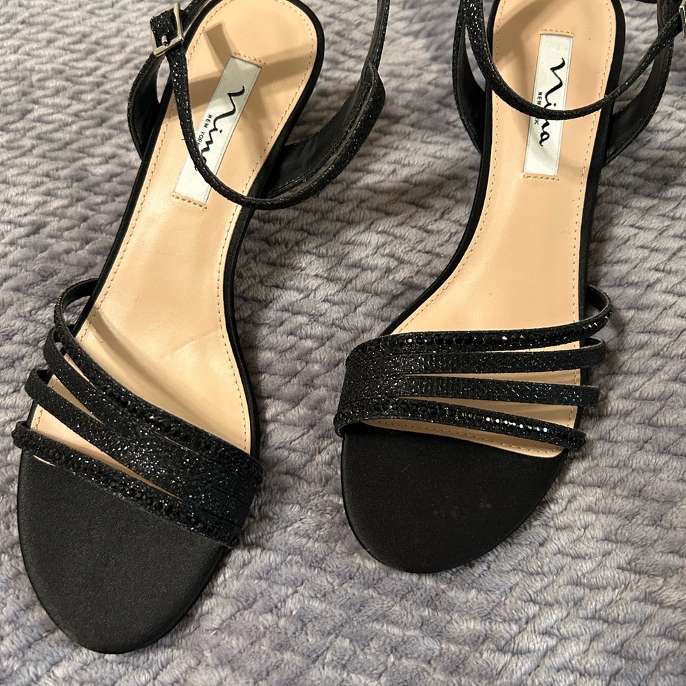 Nina Black Glitter Strappy Heels